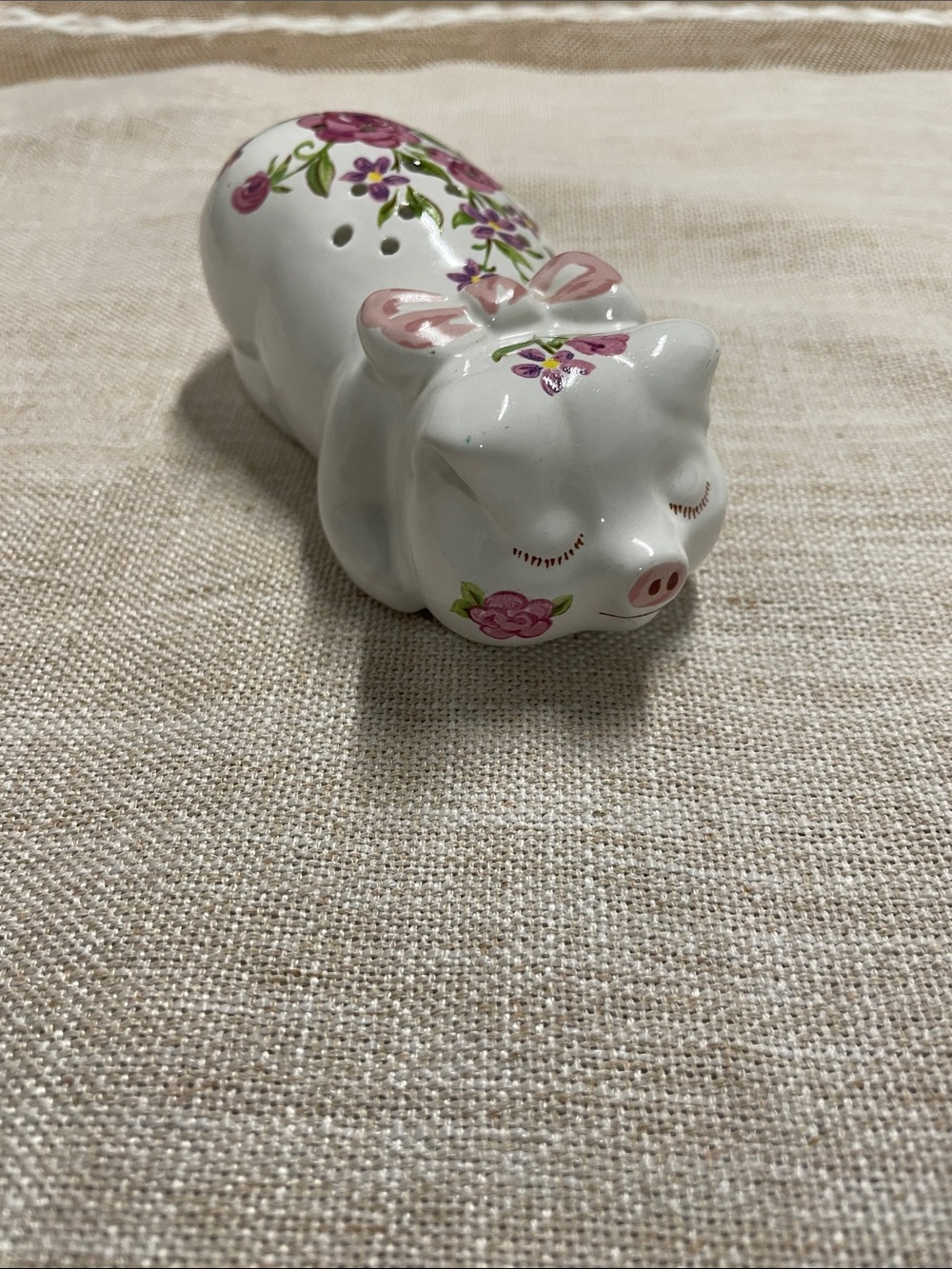 Floral Ceramic Pig Salt Shaker - Pink & Green Accents